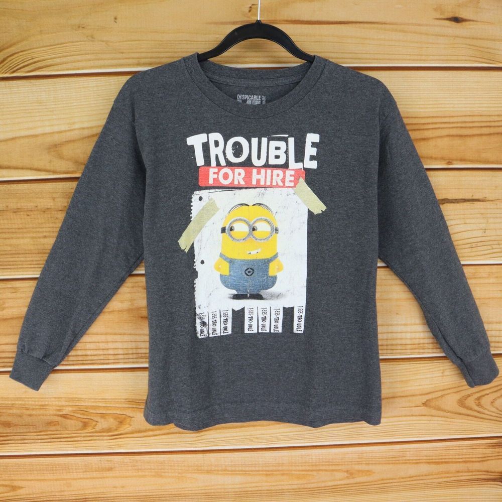 Despicable Me Long Sleeve Graphic T-Shirt Boys L Gray Minions Cotton Crew Neck